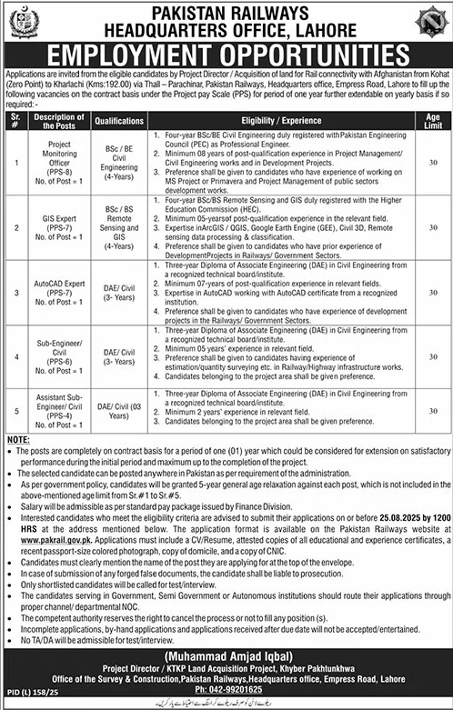 Jobs in Pakistan Railways Lahore